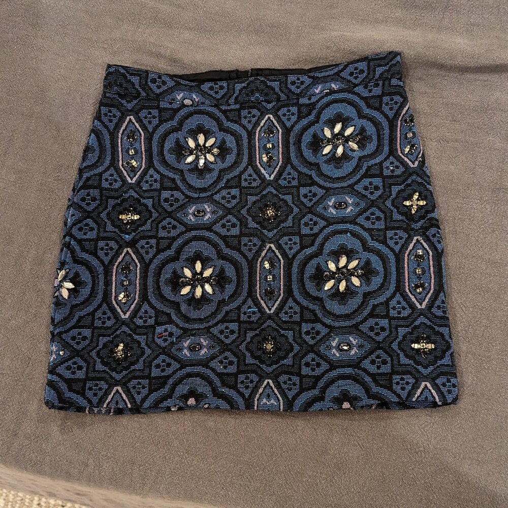 RW&Co Mini Skirt in Blues with Gems